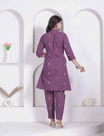 Thumbnail for Miravan Womens Abstract Printed Wine Kurta Set - Dista