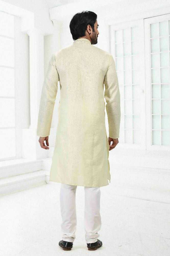Raivat Ethnic Linen Cotton Thread Work Kurta Pajama In Pista Green Colour - Dista