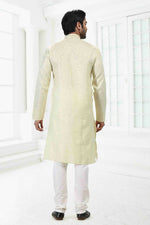 Thumbnail for Raivat Ethnic Linen Cotton Thread Work Kurta Pajama In Pista Green Colour - Dista