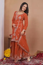 Thumbnail for Joban Fashion Dark Orange Georgette Embroidered Sharara Set - Distacart