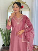 Thumbnail for The52 Gajri Women's Beautiful Embroidered Rayon Fabric with Straight Kurta, Pant and Dupatta Set - Distacart