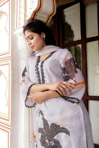 Thumbnail for Vaasva Women Grey Tabby Slik Print & Embroidered Kurta, Pant & Dupatta Straight - Distacart