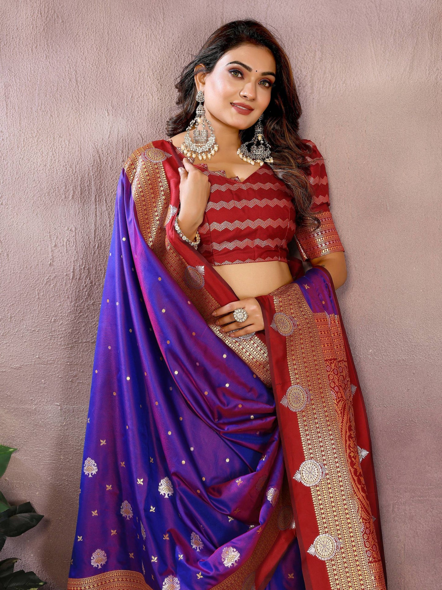 Aastha Fashion Violet Silk Sarees Weaving Saree - Distacart
