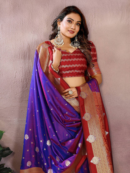 Aastha Fashion Violet Silk Sarees Weaving Saree - Distacart
