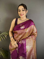 Thumbnail for Joban Fashion Wine Intricate Zari Weaving Soft Silk Dharmavaram Saree