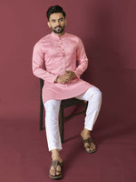 Thumbnail for Anaita Pink Solid Soft Jacquard Silk Straight Kurta - Distacart