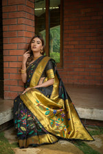 Thumbnail for Jyoti Fashion Women's Black Paithani Silk Zari Woven Saree with Blouse - Distacart