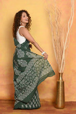 Thumbnail for Very Much Indian Handblock Printed Cotton Saree With Natural Dyes - Green - Distacart