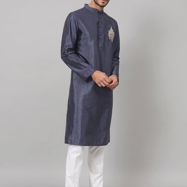 Classic Silk Kurta With Motif Embroidery by Hilo Design - Distacart