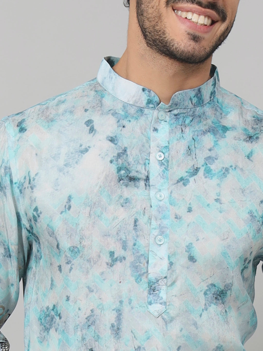 Palm Trees Print Silk Kurta by Hilo Design - Distacart