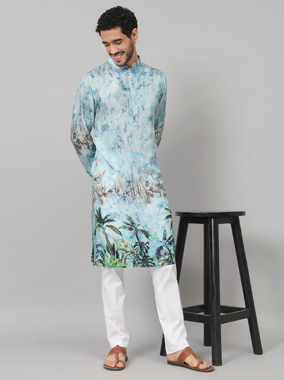 Palm Trees Print Silk Kurta by Hilo Design - Distacart