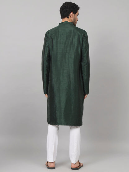 Dark Fern Embroidered Silk Kurta by Hilo Design - Distacart