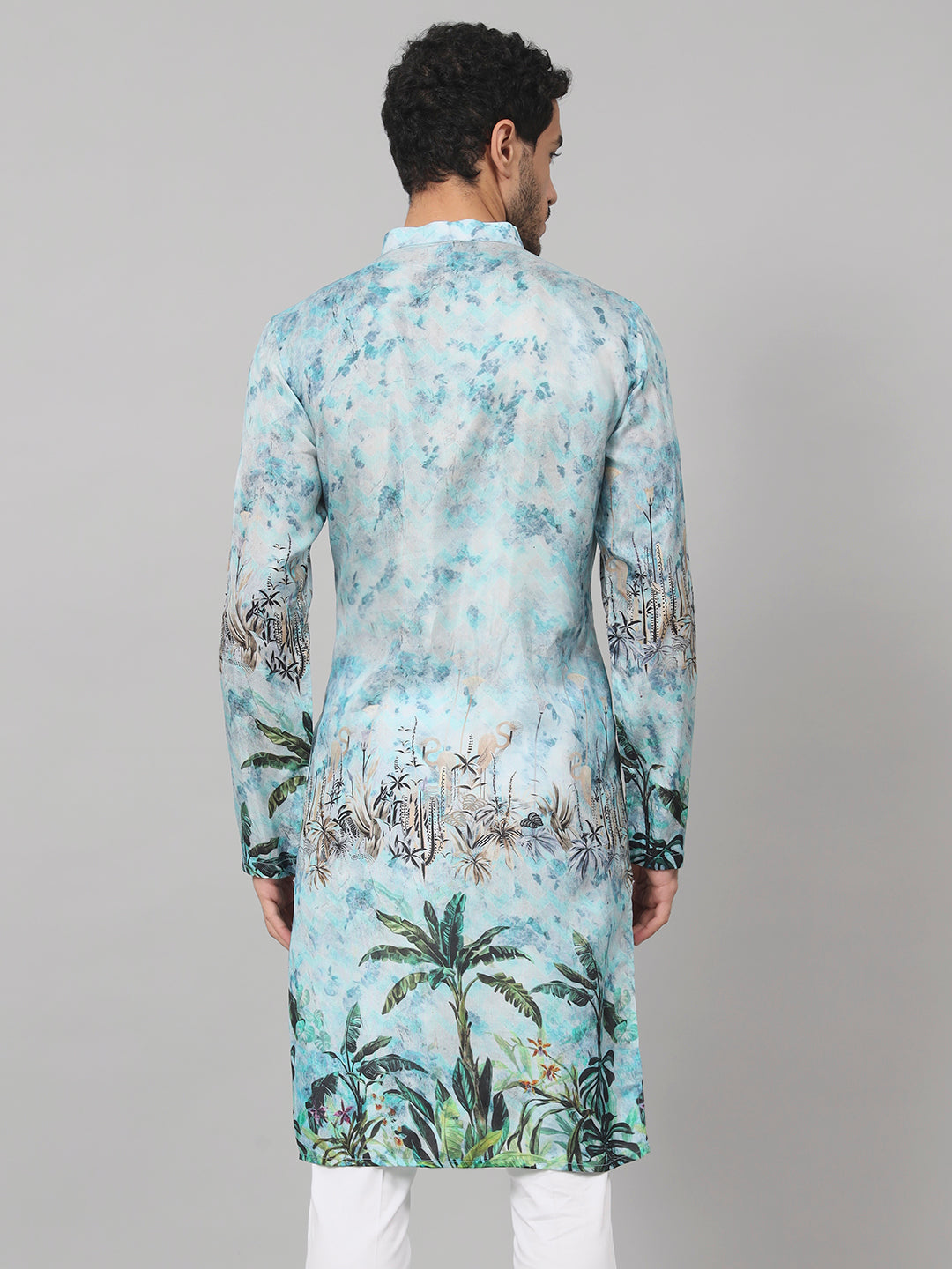 Palm Trees Print Silk Kurta by Hilo Design - Distacart