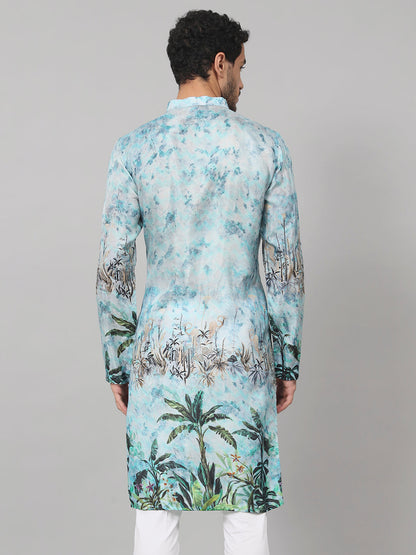 Palm Trees Print Silk Kurta by Hilo Design - Distacart