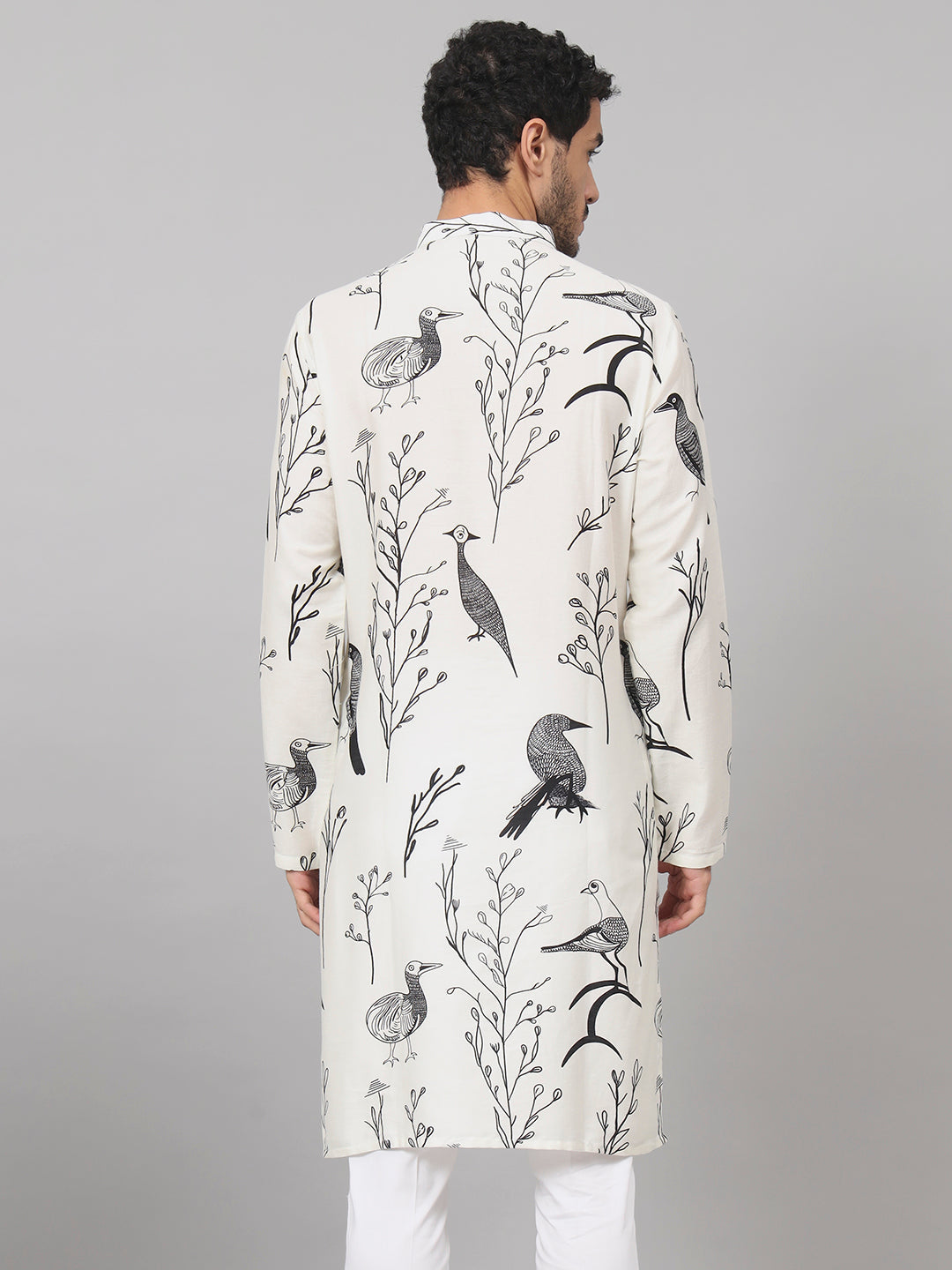 Feathered Birds Print Cotton Kurta by Hilo Design - Distacart