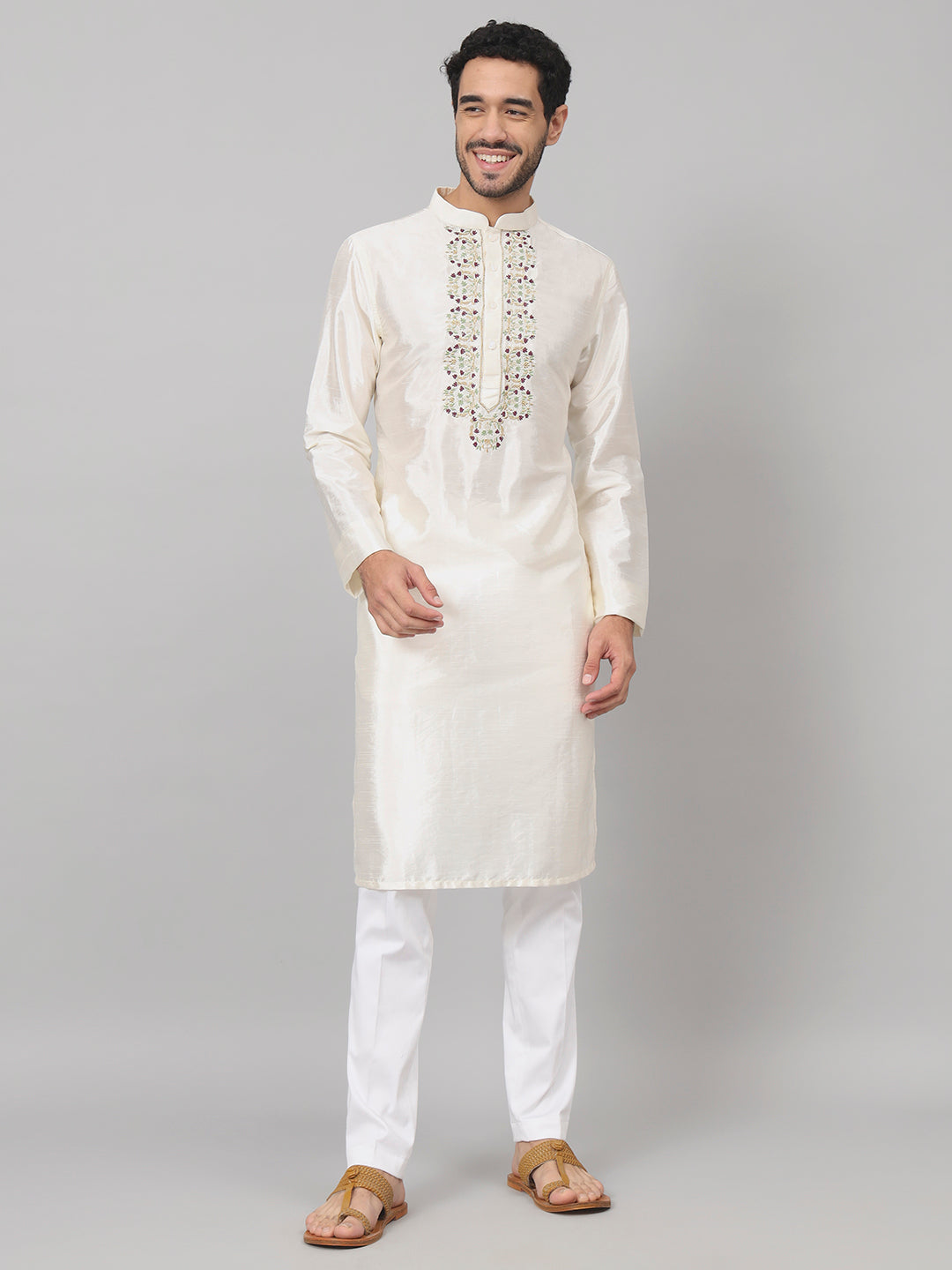 Rein Multicolor Embroidered Silk Kurta by Hilo Design
