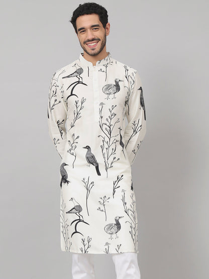 Feathered Birds Print Cotton Kurta by Hilo Design - Distacart