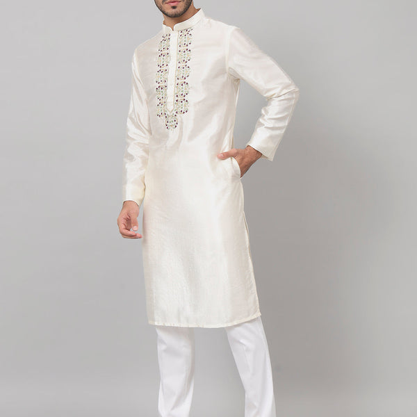 Rein Multicolor Embroidered Silk Kurta by Hilo Design - Distacart