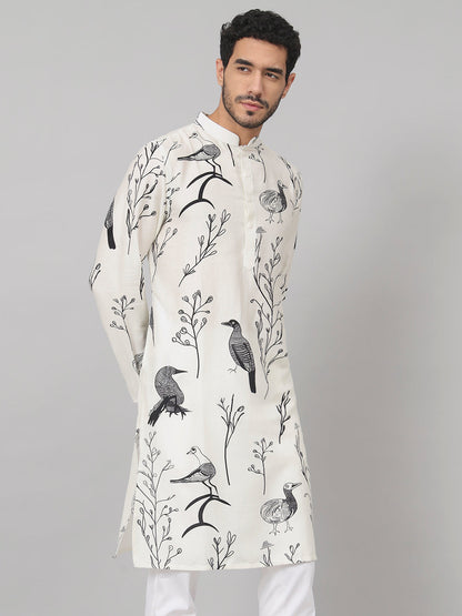 Feathered Birds Print Cotton Kurta by Hilo Design - Distacart