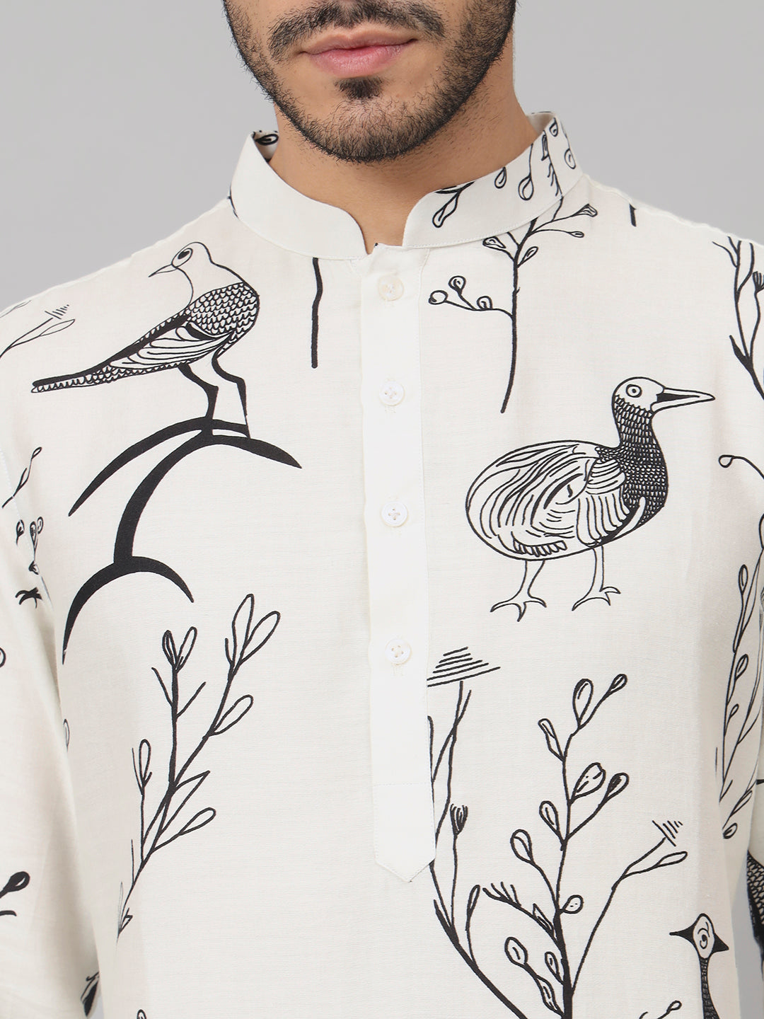 Feathered Birds Print Cotton Kurta by Hilo Design - Distacart
