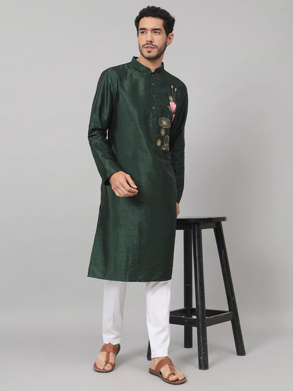 Dark Fern Embroidered Silk Kurta by Hilo Design - Distacart