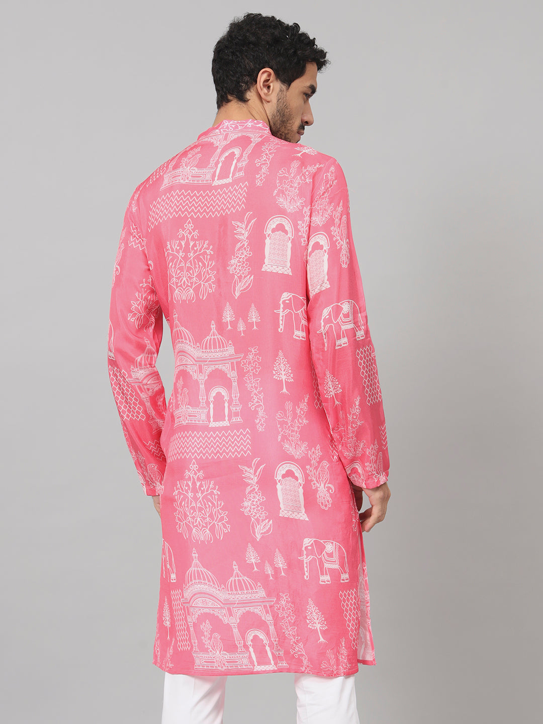 Botanical Architecture Traditional Printed Silk Kurta by Hilo Design - Distacart
