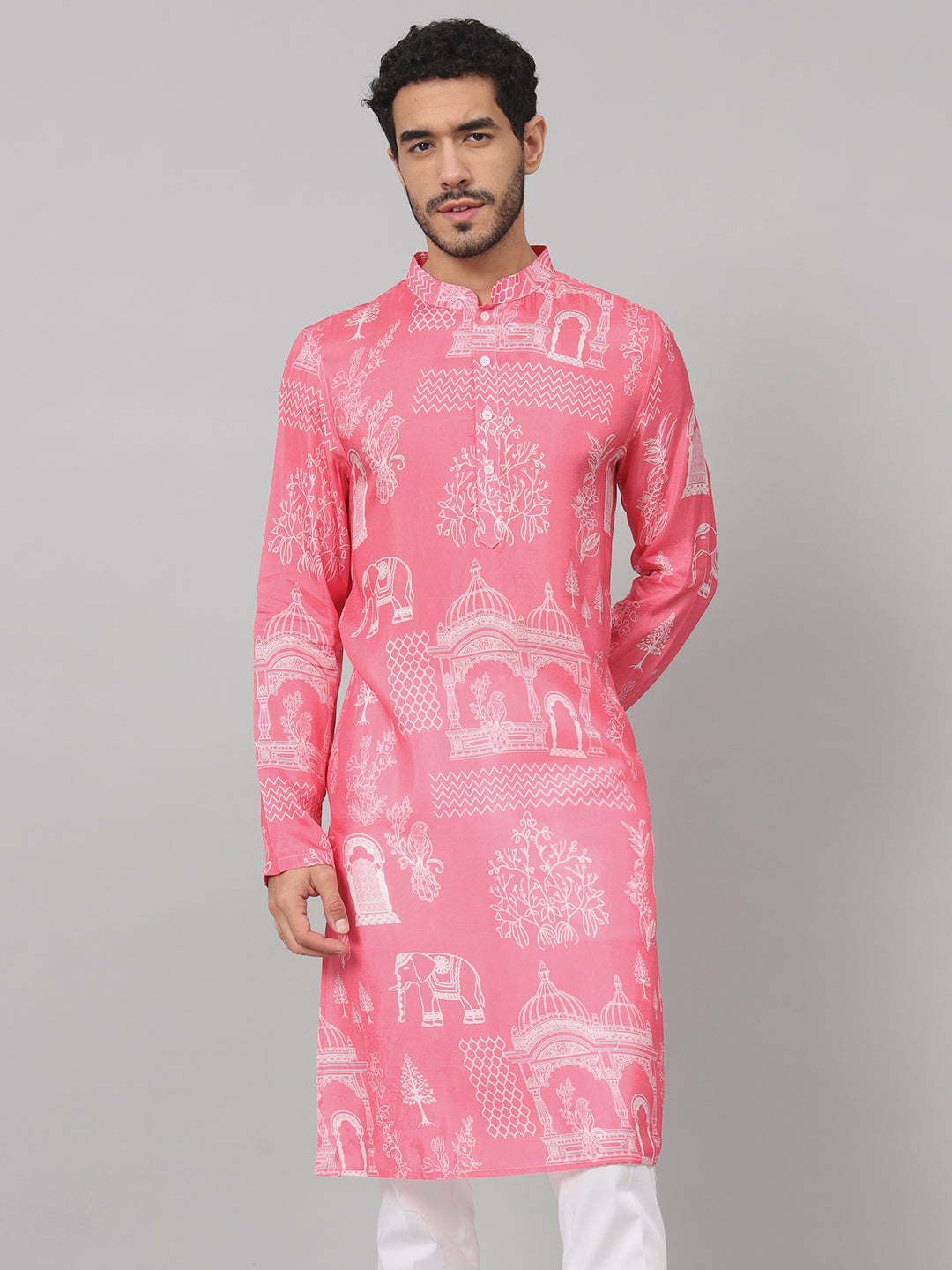 Botanical Architecture Traditional Printed Silk Kurta by Hilo Design - Distacart