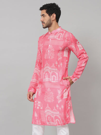 Botanical Architecture Traditional Printed Silk Kurta by Hilo Design - Distacart