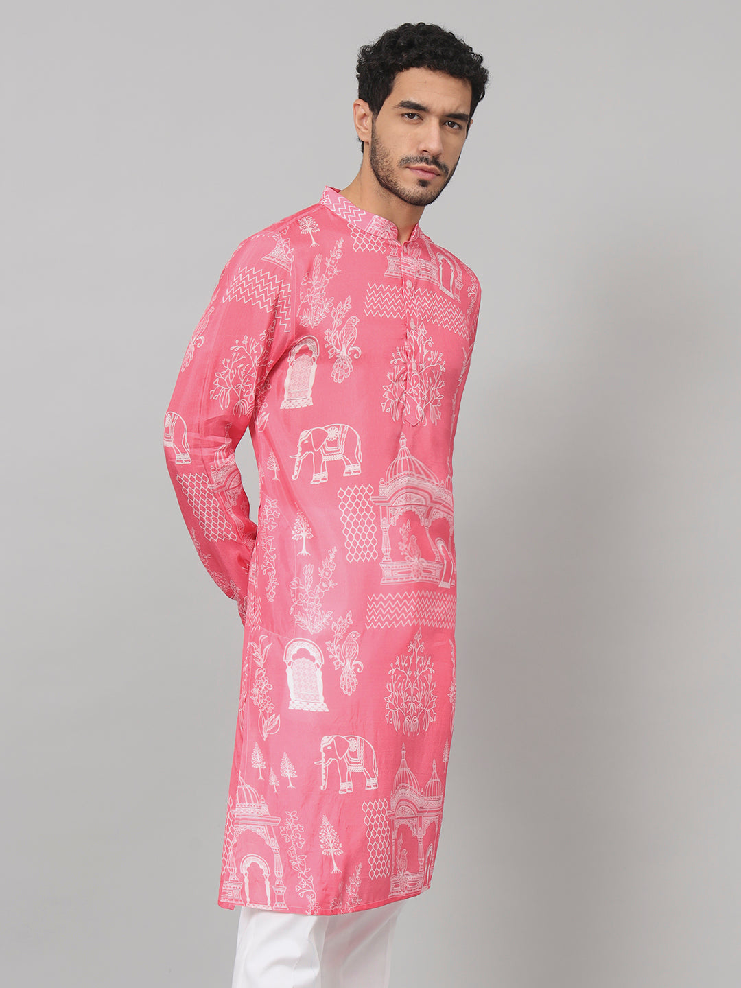 Botanical Architecture Traditional Printed Silk Kurta by Hilo Design - Distacart