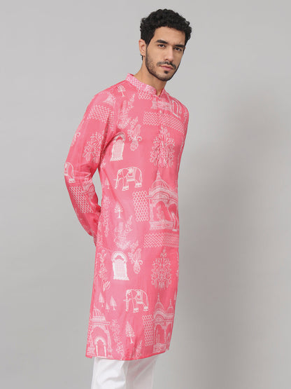 Botanical Architecture Traditional Printed Silk Kurta by Hilo Design - Distacart