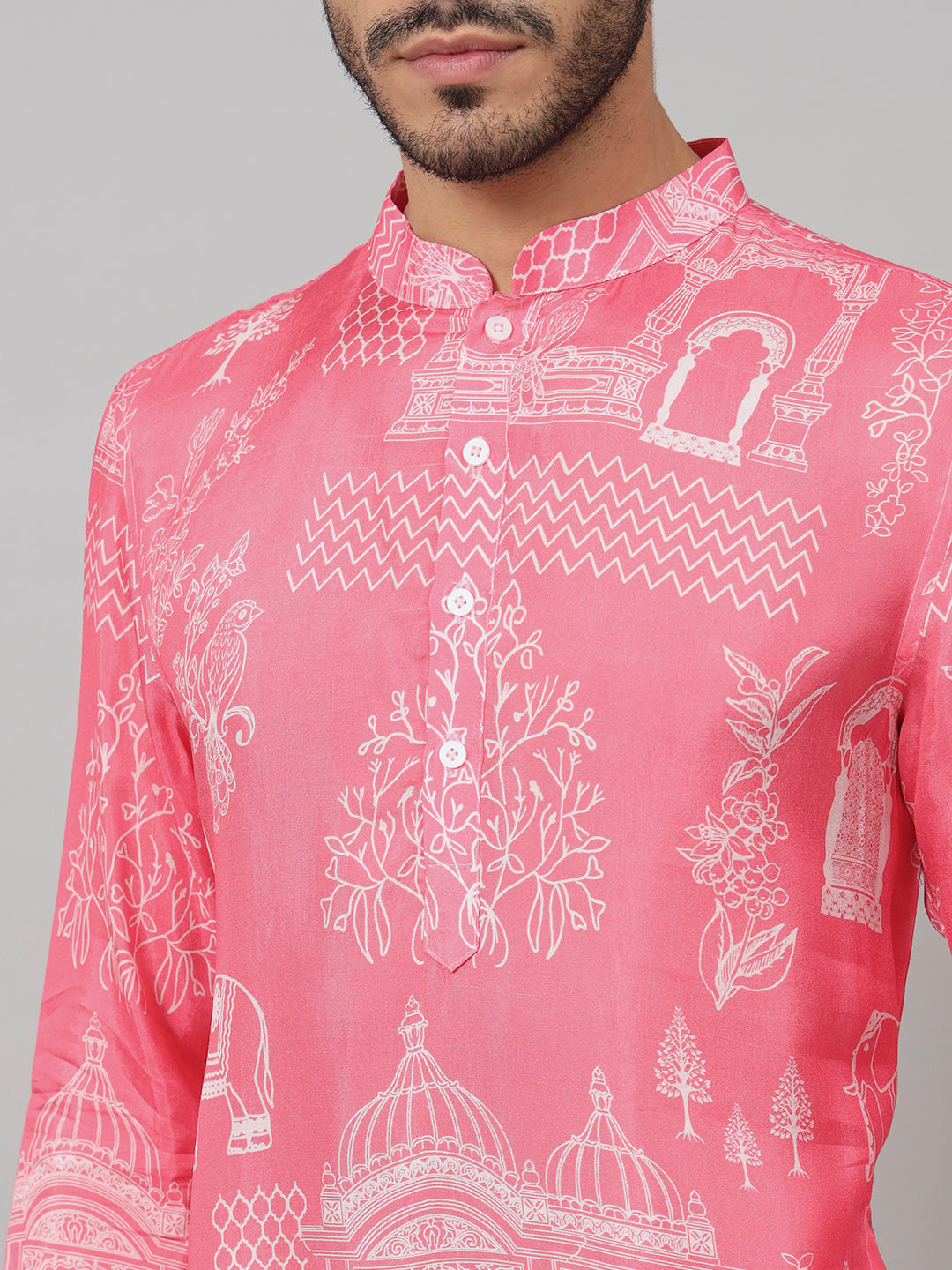 Botanical Architecture Traditional Printed Silk Kurta by Hilo Design - Distacart