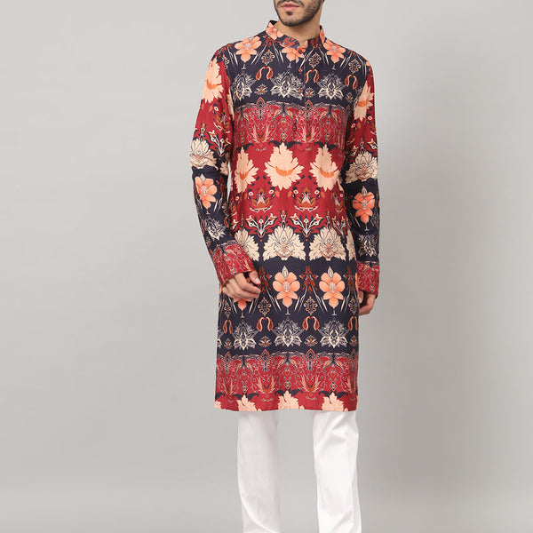 Blossom Print Cotton Kurta by Hilo Design - Distacart