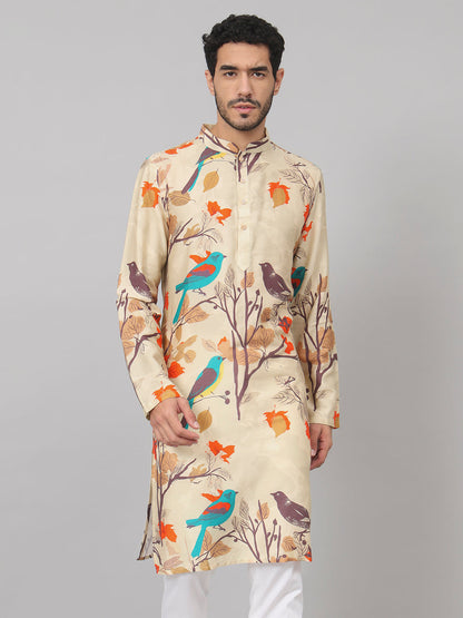 Serenity Bird Themed Print Cotton Kurta by Hilo Design - Distacart