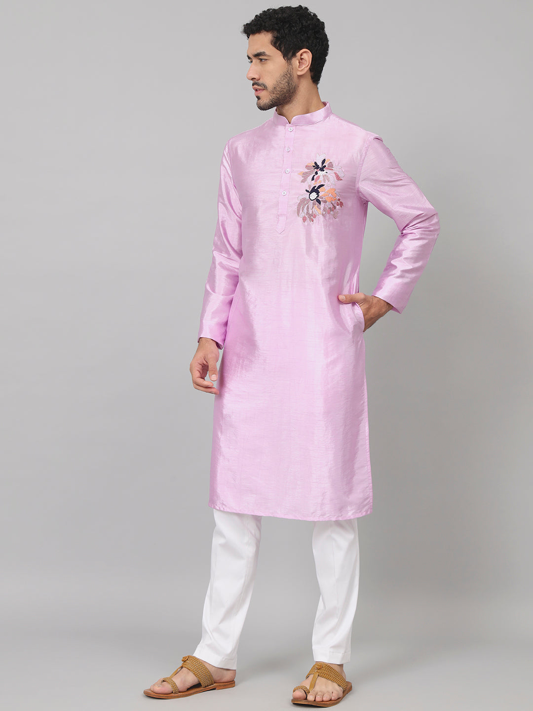 Silk Embroidered Kurta With Twilight Threads by Hilo Design - Distacart