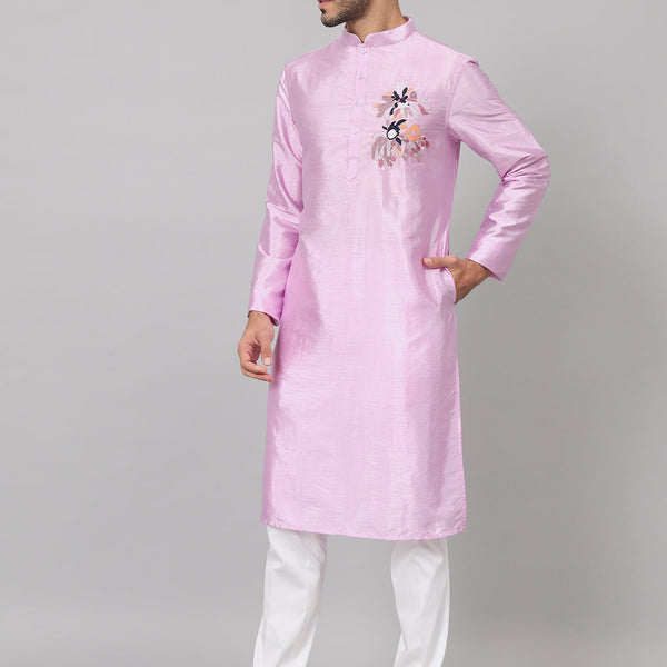 Silk Embroidered Kurta With Twilight Threads by Hilo Design - Distacart