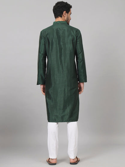 Evergreen Silk Kurta With Patch Embellishments by Hilo Design - Distacart
