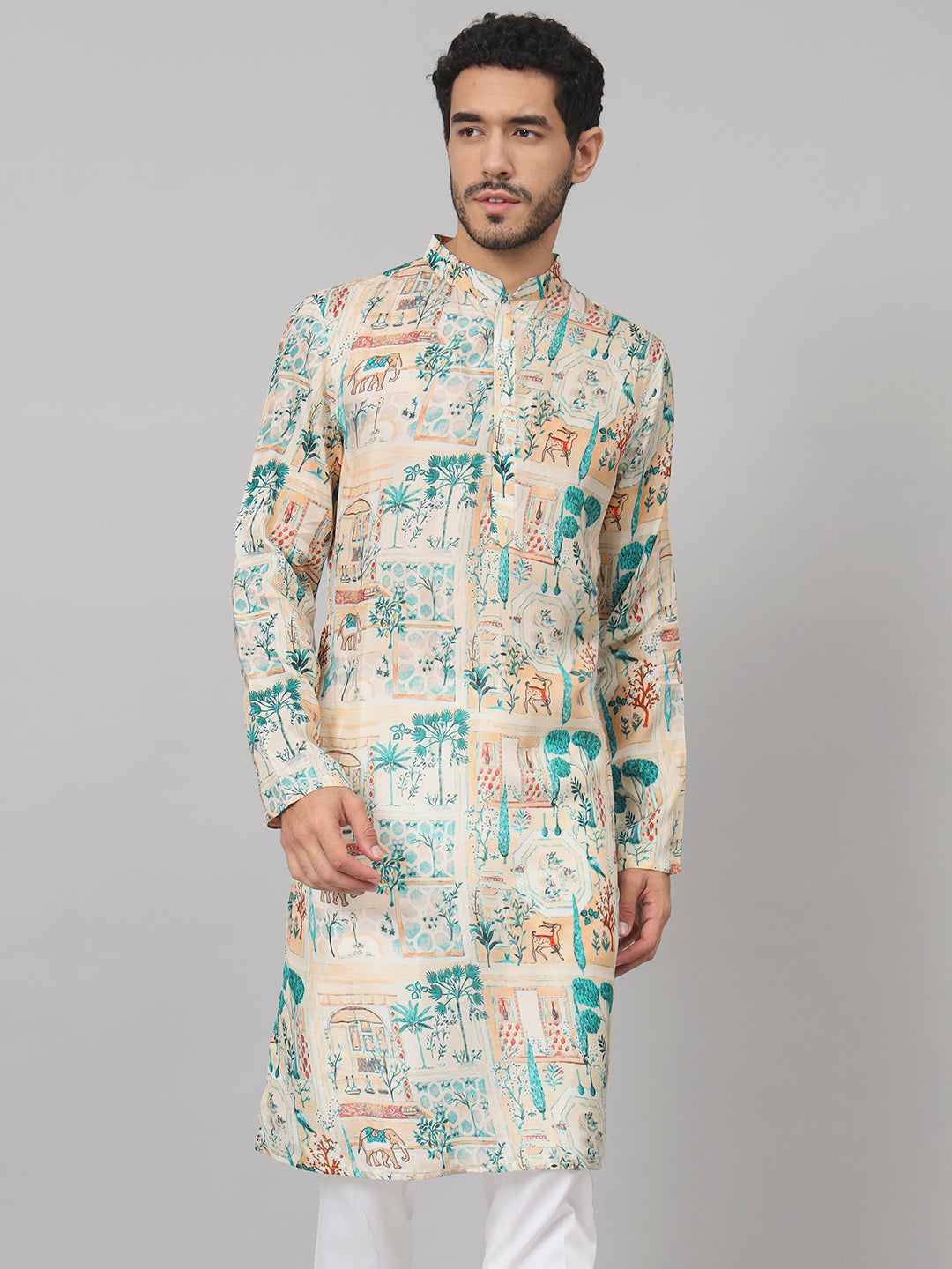 Classic Forest Print Silk Kurta by Hilo Design - Distacart