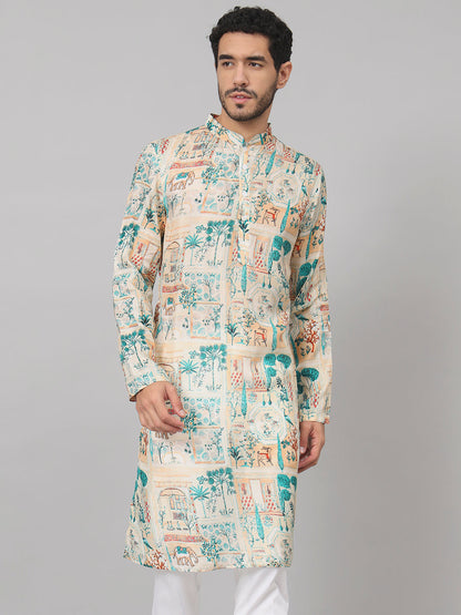 Classic Forest Print Silk Kurta by Hilo Design - Distacart