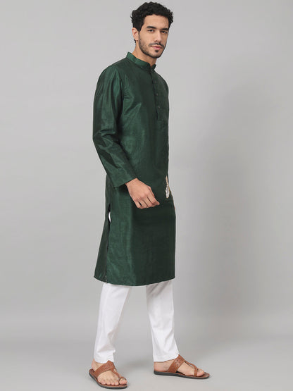 Evergreen Silk Kurta With Patch Embellishments by Hilo Design - Distacart