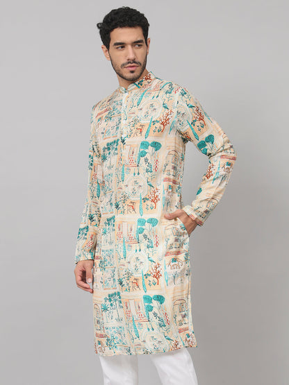 Classic Forest Print Silk Kurta by Hilo Design - Distacart