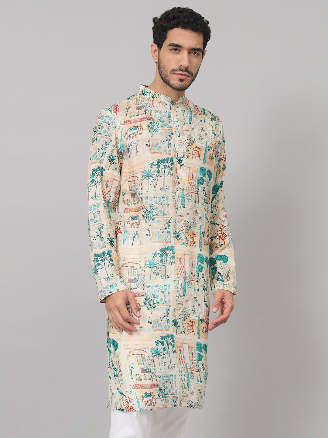 Classic Forest Print Silk Kurta by Hilo Design - Distacart