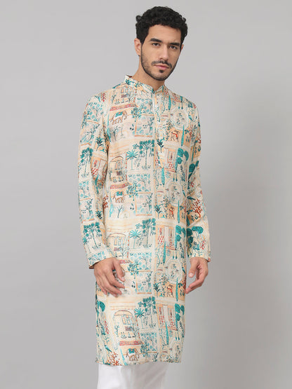 Classic Forest Print Silk Kurta by Hilo Design - Distacart