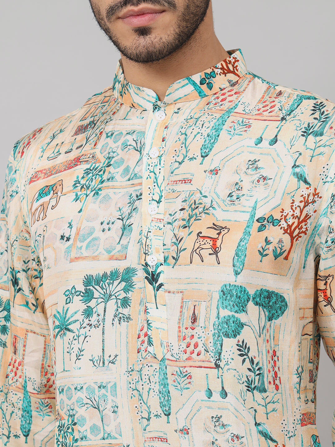 Classic Forest Print Silk Kurta by Hilo Design - Distacart