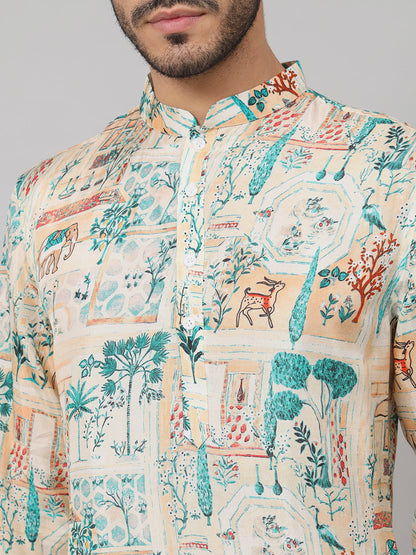 Classic Forest Print Silk Kurta by Hilo Design - Distacart