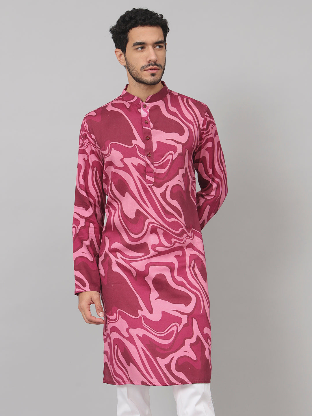 Abstract Marble Print Cotton Kurta by Hilo Design - Distacart