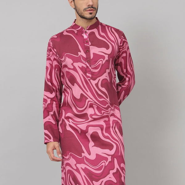 Abstract Marble Print Cotton Kurta by Hilo Design - Distacart