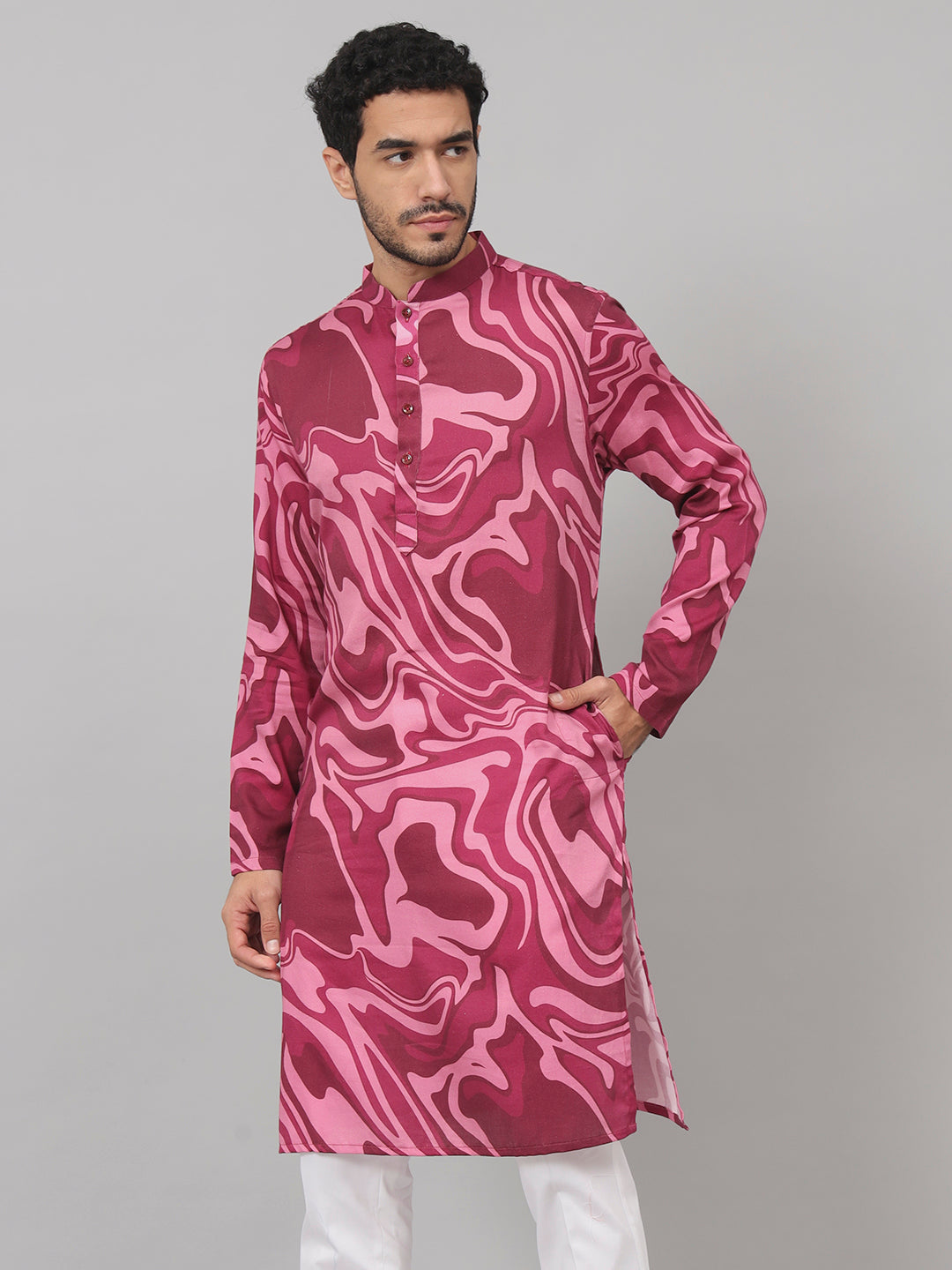 Abstract Marble Print Cotton Kurta by Hilo Design - Distacart