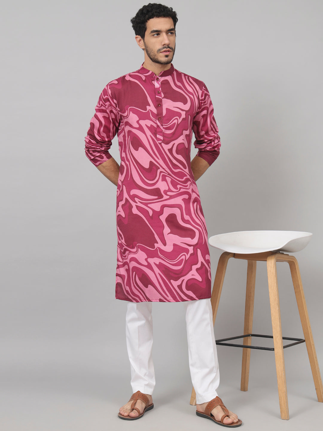 Abstract Marble Print Cotton Kurta by Hilo Design - Distacart