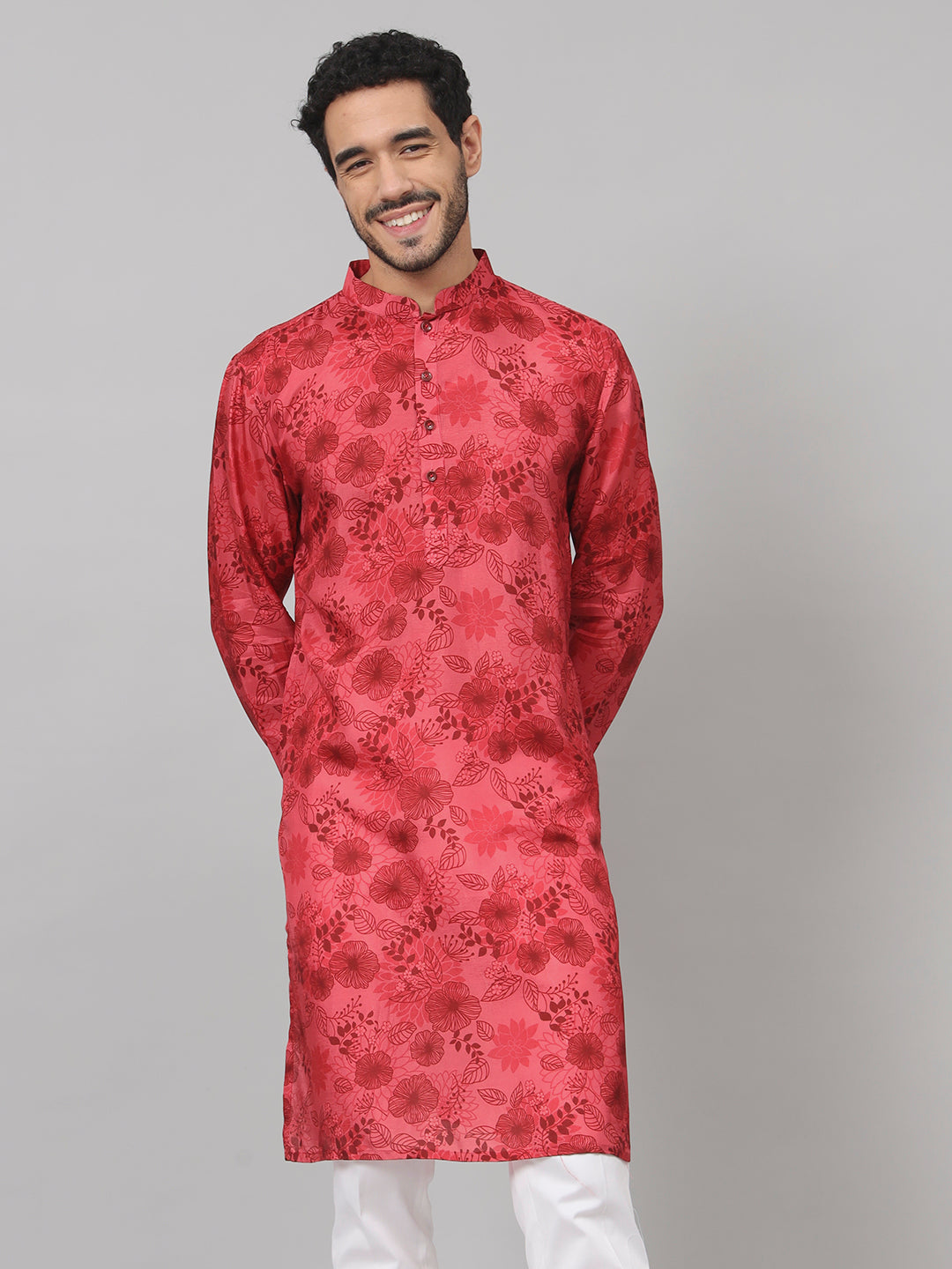 Floral Print Silk Kurta by Hilo Design - Distacart