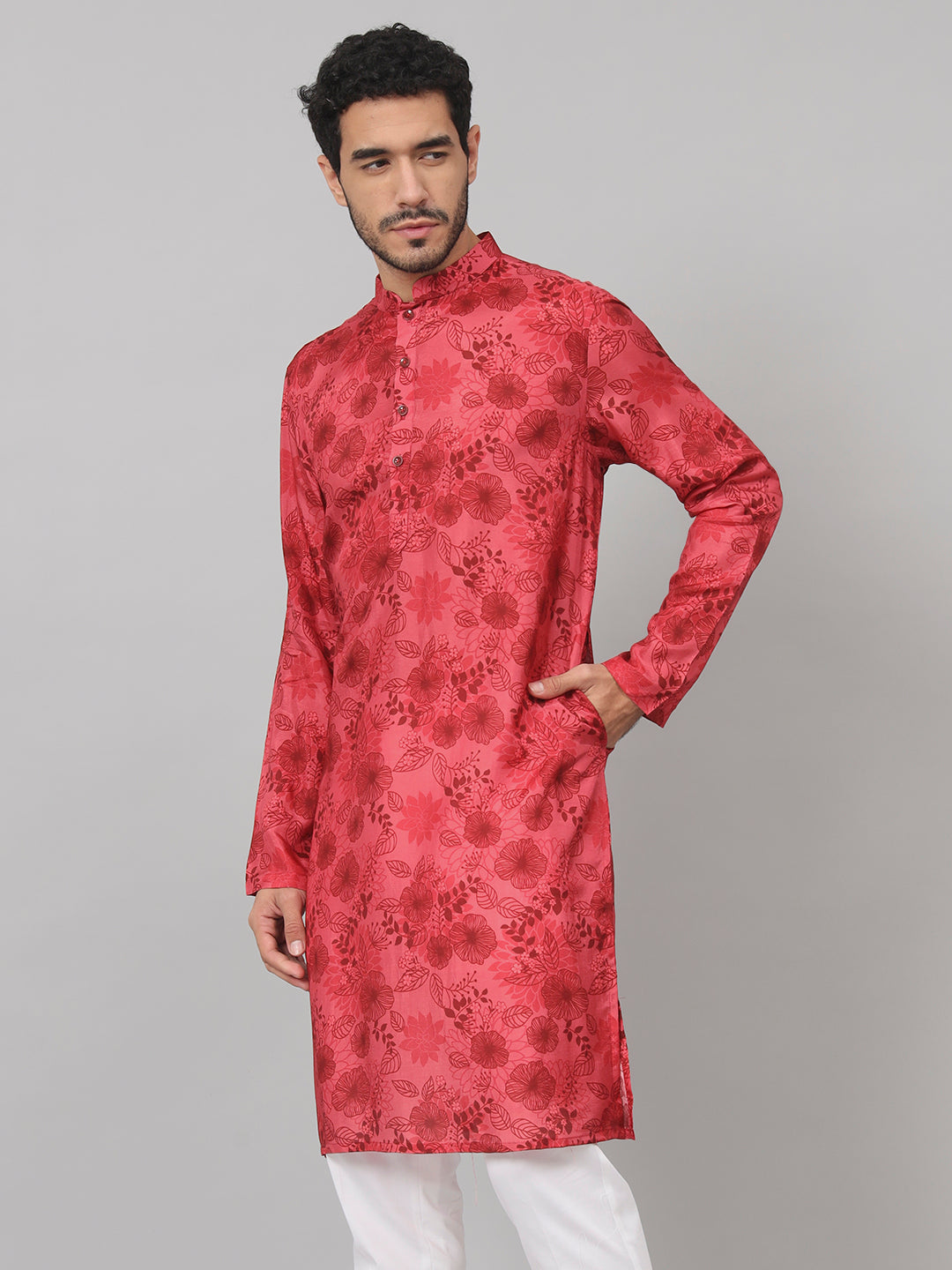 Floral Print Silk Kurta by Hilo Design - Distacart